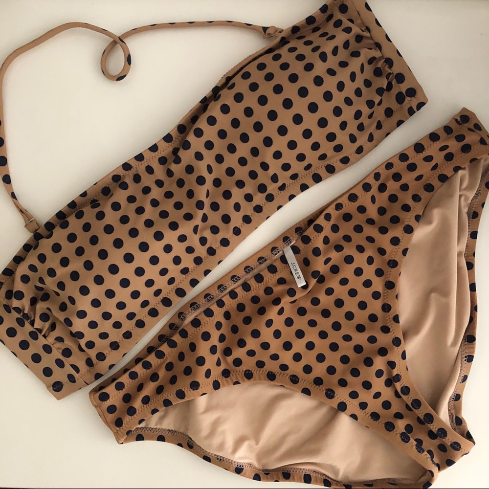 J Crew Polka Dot Bandeau Bikini Set Medium & Large